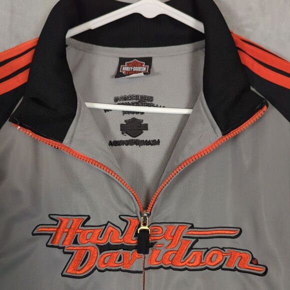 Harley Davidson‎ Track Jacket Mens Large Gray 3 Stripes Raglan Sleeve Full Zip - Picture 6 of 13